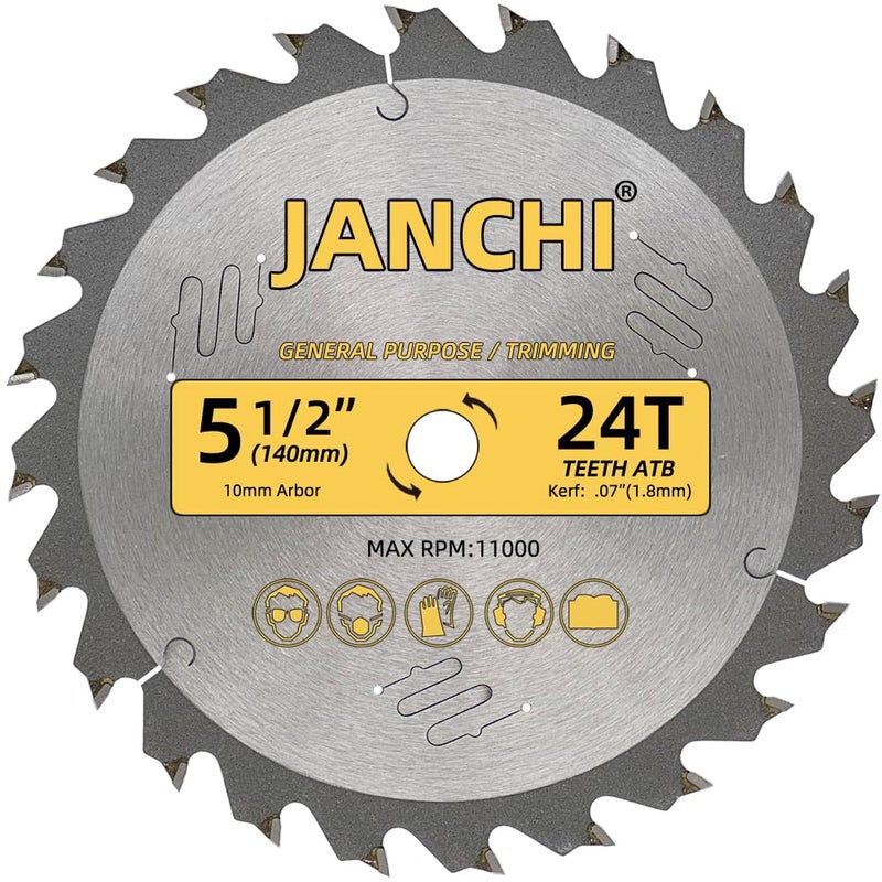 Jianchi 3Pack Combo 5-1/2 Inch 24T&36T&48T Woodworking Saw Blades 10mm Arbor, Thin Kerf ATB Carbide Teeth, Compatible with Corded/Cordless Dewalt, Milwaukee M12, Ryobi, Craftsman CMCS505 And Similar Trim Saws - Image 4